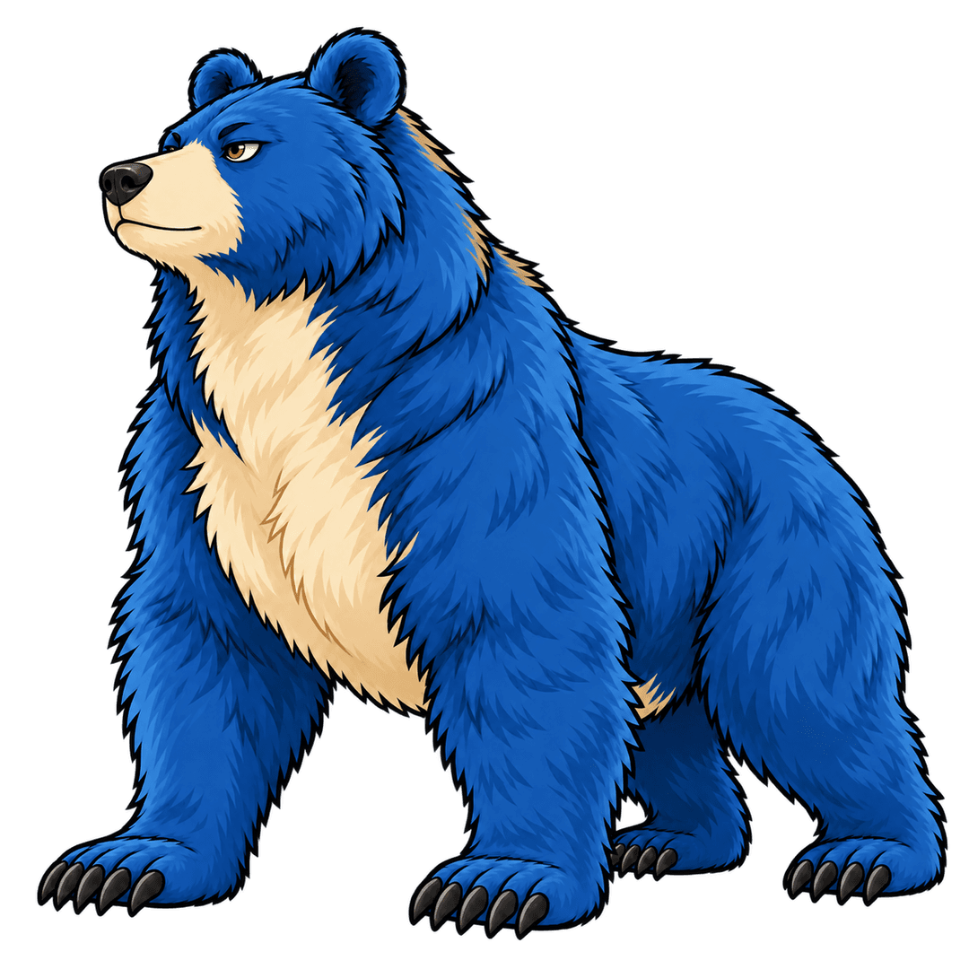 Editorial illustration of a blue bear