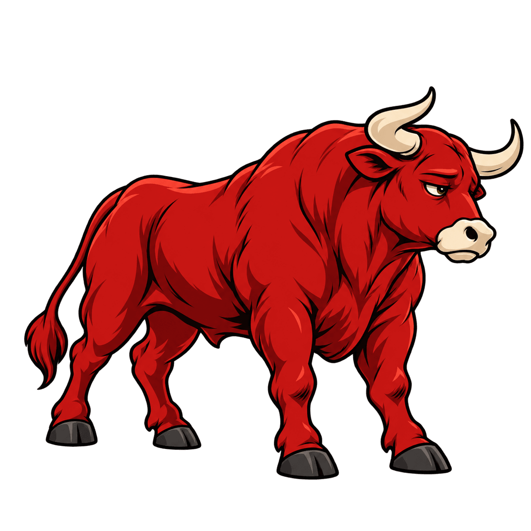 Editorial illustration of a red bull